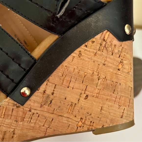 Tommy Hilfiger| Black FauxLeather ‘Mili’ Cork Wedge Sandal Shoe 4” Heel Sz 8.5 - Picture 5 of 9